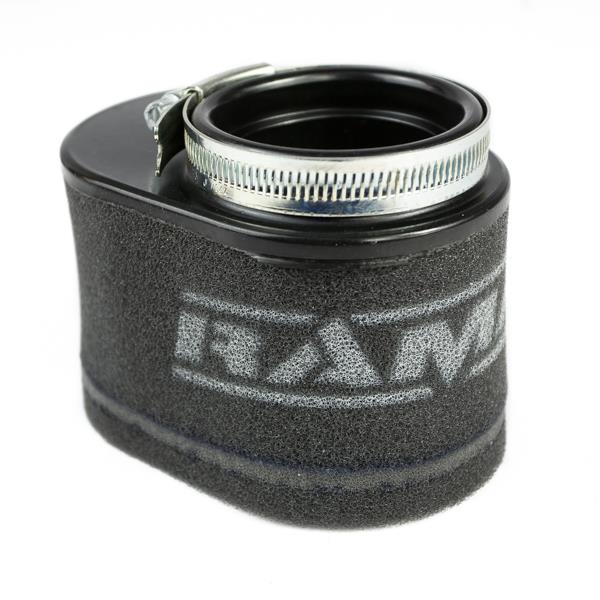 Filtro de ar de espuma de corpo oval para motocicleta Ramair com pescoço de 55 mm de diâmetro interno.