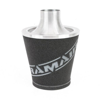 Filtro de Aire Ramair de espuma grande con base de aluminio de 70mm de diámetro exterior en color plateado con acoplador de silicona.