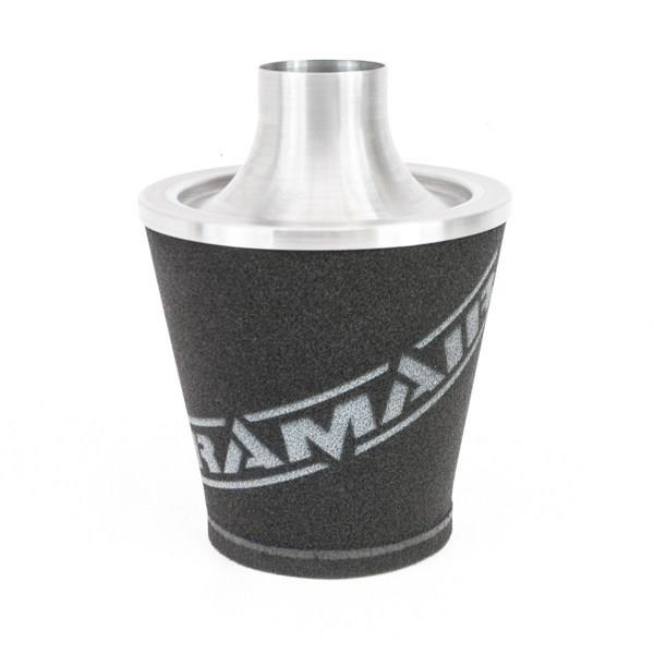 Filtro de Aire Ramair de espuma grande con base de aluminio de 90mm de diámetro exterior en color plateado con acoplador de silicona.