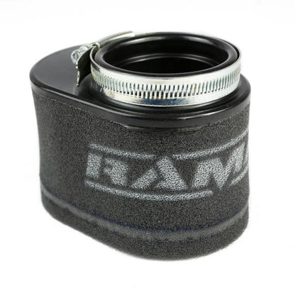 Filtro de ar de corpo oval Ramair para motocicleta com pescoço de 52 mm de diâmetro interno.