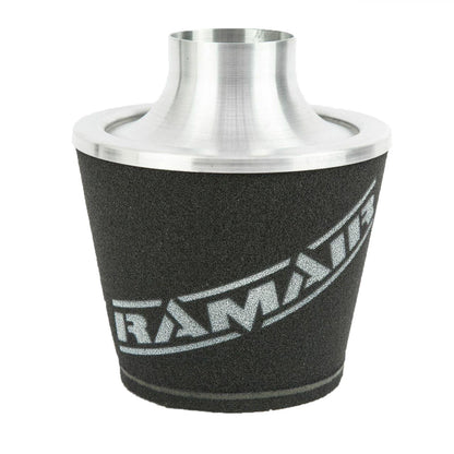 Filtro de Aire Ramair de espuma grande con base de aluminio de 80mm de diámetro exterior en color plateado con acoplador de silicona.